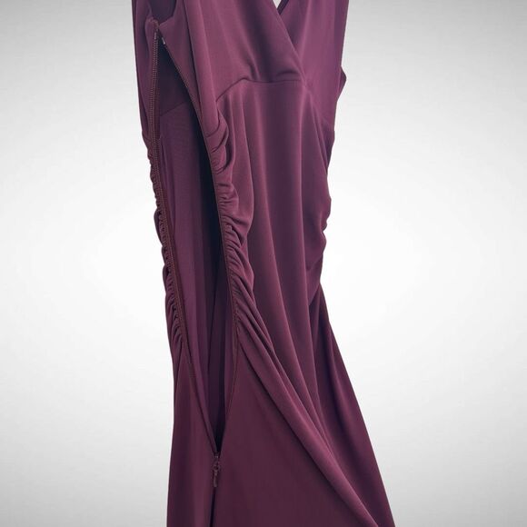 Cinq a Sept Lacey Ruched Dark Fig Crepe Midi Dress Size 6 Sleeveless Simple - Picture 6 of 12